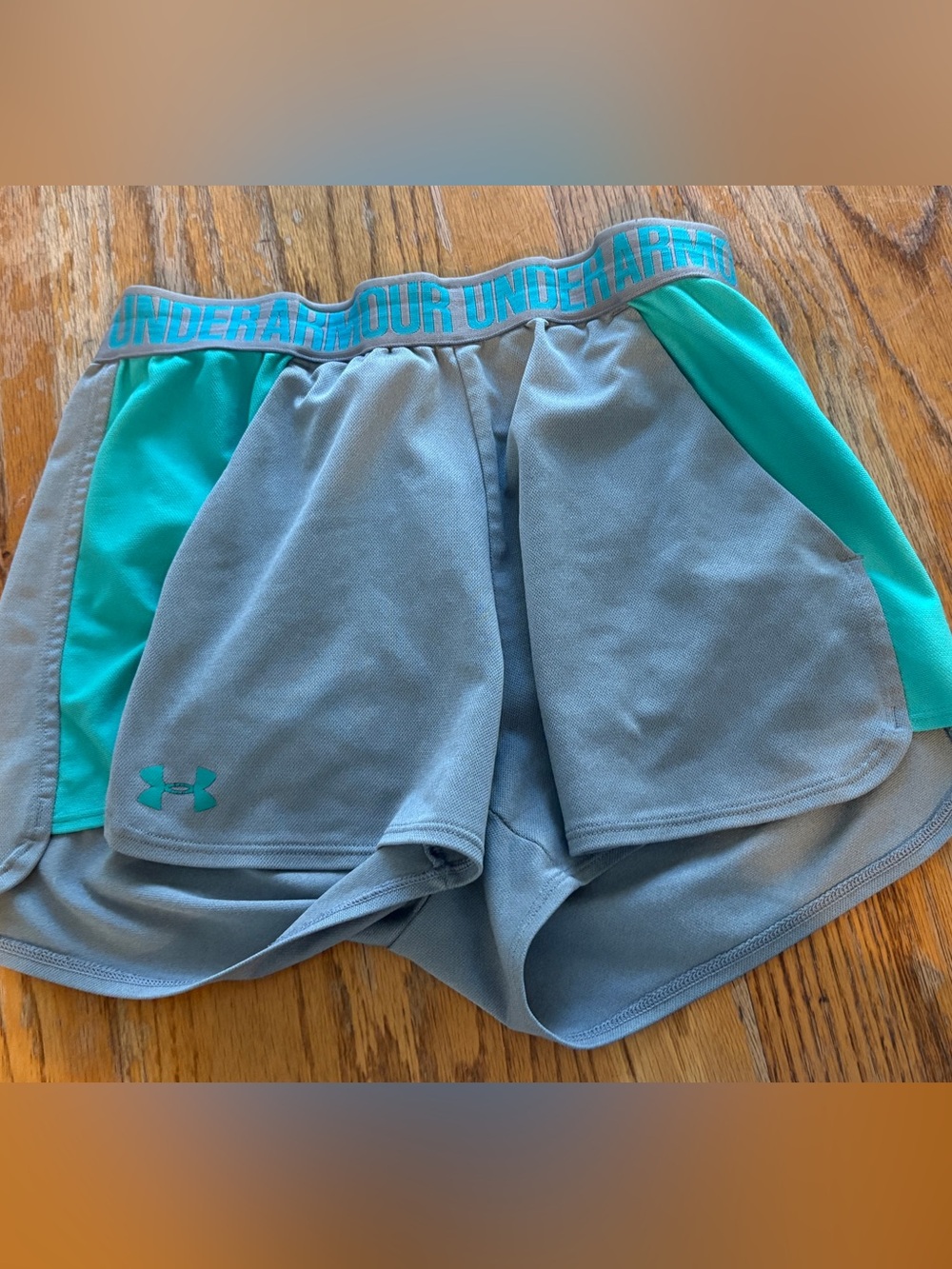 Under Armour Girls Light Blue Shorts with Teal Trim